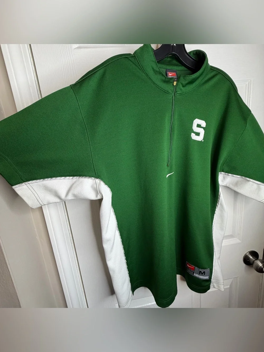 Vtg Nike Team Men’s Medium 1/4 Zip Short Sleeve Shirt Green White MSU State M 90